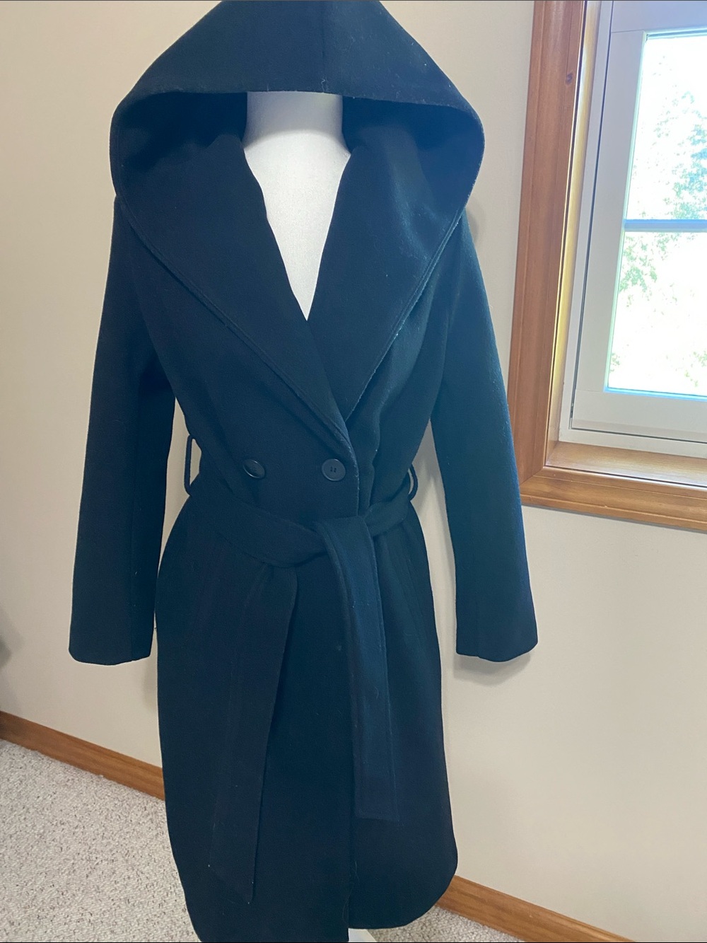 Zara Black Hooded Wrap Trench Coat with Belt